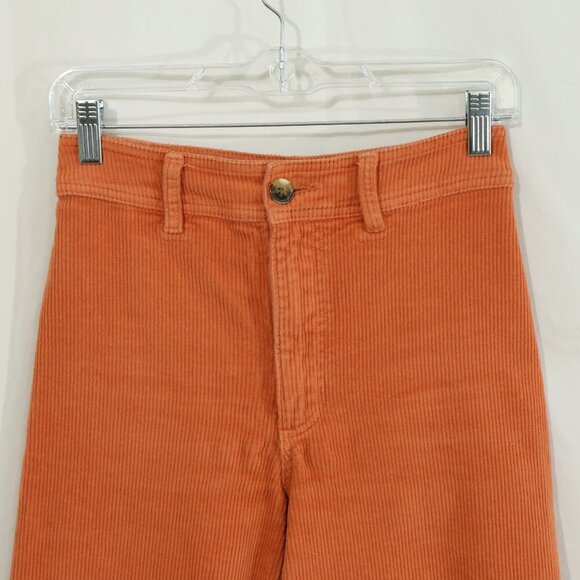 Billabong Women’s Corduroy Wide Leg Pants Orange Rust Cropped Raw Hem Size M - Picture 2 of 9